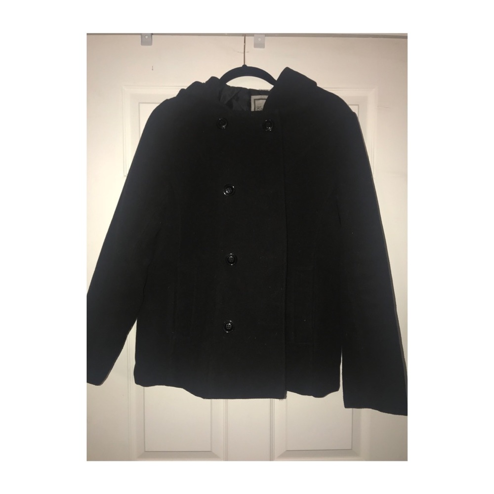Black Pea Coat with Hoodie